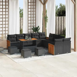 vidaXL Ensemble de canapé de jardin 14 pcs Noir 110 x 55 x 71 cm