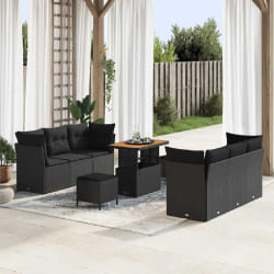vidaXL Ensemble de canapé de jardin 9 pcs Noir 90 x 55 x 71 cm