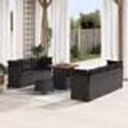 Canapé de Jardin 10 Pièces avec Coussins Rattan Poly Noir Acacia