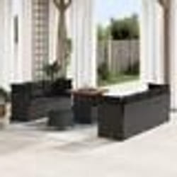 Canapé de Jardin 10 Pièces avec Coussins Rattan Poly Noir Acacia