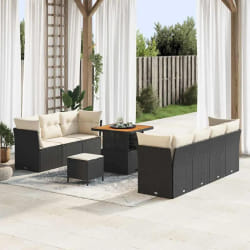 vidaXL Ensemble de canapé de jardin avec coussin 10 pcs Noir et crème