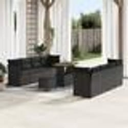 Ensemble de canapé de jardin 11 pièces avec coussins en rotin noir