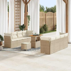Ensemble de Canapé de Jardin 11 pièces avec Coussins Beige Poly Rattan