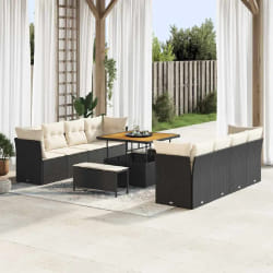 vidaXL Ensemble de canapé de jardin avec coussin 11 pcs Noir et crème