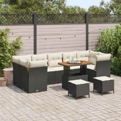 vidaXL Ensemble de canapé de jardin avec coussin 10 pcs Noir et crème