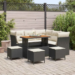 vidaXL Ensemble de canapé de jardin avec coussin 9 pcs Noir et crème