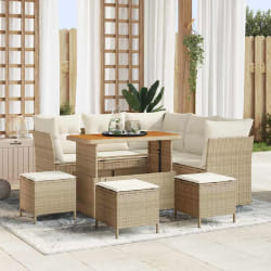 vidaXL Ensemble de canapé de jardin avec coussin 9 pcs beige et crème