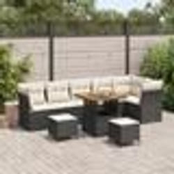 Set de canapé de jardin 9 pièces avec coussins Noir Poly Rotin Acacia