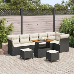 vidaXL Ensemble de canapé de jardin avec coussin 9 pcs Noir et crème