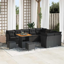 vidaXL Ensemble de canapé de jardin 12 pcs Noir 80 x 80 x 71 cm