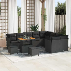 vidaXL Ensemble de canapé de jardin 12 pcs Noir 90 x 55 x 71 cm
