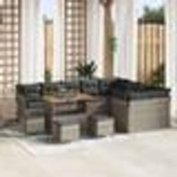 Canapé de jardin 13 pièces avec coussins gris en rotin poly acacia