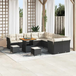 vidaXL Ensemble de canapé de jardin avec coussin 13 pcs Noir et crème