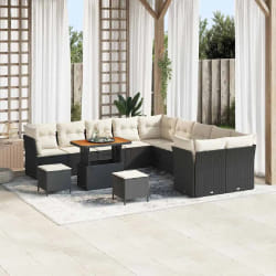 vidaXL Ensemble de canapé de jardin avec coussin 13 pcs Noir et crème
