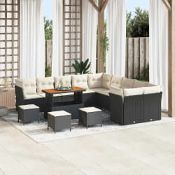 vidaXL Ensemble de canapé de jardin avec coussin 14 pcs Noir et crème