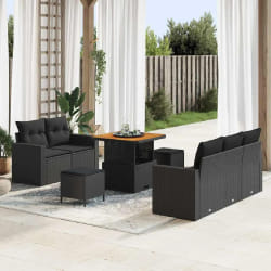 vidaXL Ensemble de canapé de jardin 8 pcs Noir 80 x 80 x 71 cm