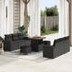 Canapés de Jardin 9 Pièces avec Coussins Noir Poly Rattan Acacia