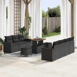 vidaXL Ensemble de canapé de jardin 10 pcs Noir 90 x 55 x 71 cm