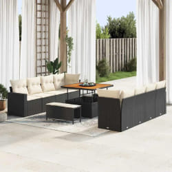 vidaXL Ensemble de canapé de jardin avec coussin 11 pcs Noir et crème