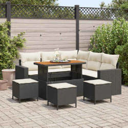 vidaXL Ensemble de canapé de jardin avec coussin 9 pcs Noir et crème