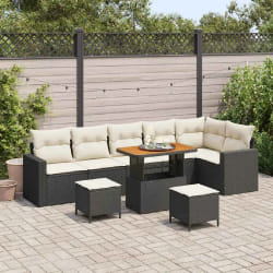 vidaXL Ensemble de canapé de jardin avec coussin 9 pcs Noir et crème