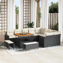 vidaXL Ensemble de canapé de jardin avec coussin 12 pcs Noir et crème