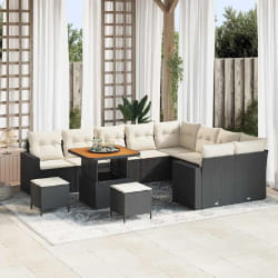 vidaXL Ensemble de canapé de jardin avec coussin 12 pcs Noir et crème