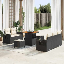 vidaXL Ensemble de canapé de jardin avec coussin 8 pcs Noir et crème