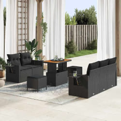 vidaXL Ensemble de canapé de jardin 8 pcs Noir 90 x 55 x 71 cm