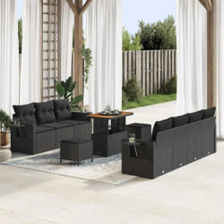 vidaXL Ensemble de canapé de jardin 10 pcs Noir 90 x 55 x 71 cm