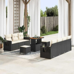 vidaXL Ensemble de canapé de jardin avec coussin 10 pcs Noir et crème