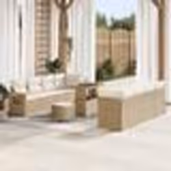 Canapé jardin 11 pièces avec coussins beige poly rotin acacia