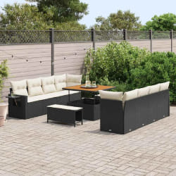 vidaXL Ensemble de canapé de jardin avec coussin 11 pcs Noir et crème