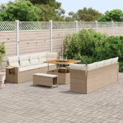vidaXL Ensemble de canapé de jardin avec coussin 11 pcs beige et crème