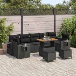 vidaXL Ensemble de canapé de jardin 10 pcs Noir 90 x 55 x 71 cm