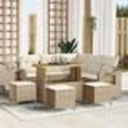 Canapé de jardin 9 pièces avec coussins beige poly rotin acacia