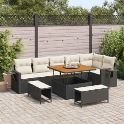 vidaXL Ensemble de canapé de jardin 9 pcs Noir Poly rotin