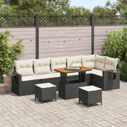 vidaXL Ensemble de salon de jardin 9 pièces avec coussins, en poly rattan noir et acacia.