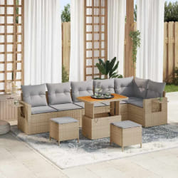 vidaXL Ensemble de canapé de jardin 9 pcs Beige Poly rotin