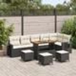 vidaXL Canapé de jardin 10 pièces avec coussins, en polyrotin noir et acacia.