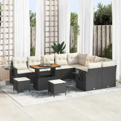 vidaXL Ensemble de canapé de jardin avec coussin 12 pcs Noir et crème