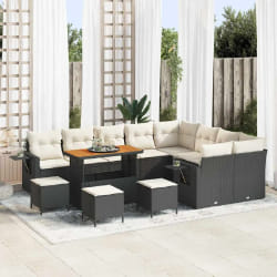 vidaXL Ensemble de canapé de jardin avec coussin 13 pcs Noir et crème