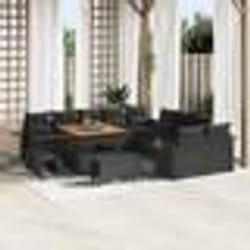 vidaXL Canapé de jardin 13 pièces avec coussins en rotin noir et acacia