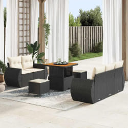 vidaXL Ensemble de canapé de jardin avec coussin 8 pcs Noir et crème