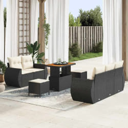 vidaXL Ensemble de canapé de jardin avec coussin 8 pcs Noir et crème
