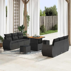 vidaXL Ensemble de canapé de jardin 9 pcs Noir 80 x 80 x 71 cm