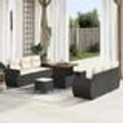 Ensemble de Canapé de Jardin 9 Pièces avec Coussins en Rotin Noir