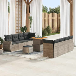 vidaXL Ensemble de canapé de jardin 11 pcs Gris Poly rotin