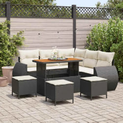 vidaXL Ensemble de canapé de jardin avec coussin 9 pcs Noir et crème
