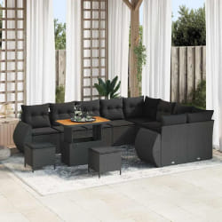 vidaXL Ensemble de canapé de jardin 12 pcs Noir 90 x 55 x 71 cm